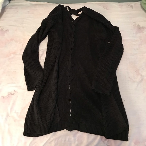 M xhilaration black cardigan with lace up back - Picture 4 of 7